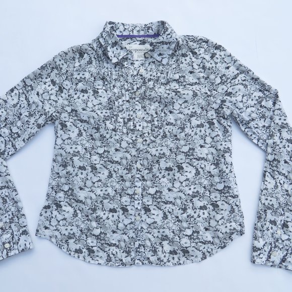 Aeropostale Shirt Women Button down shirt Floral Large NEW 100% Cotton Gray - Picture 3 of 11